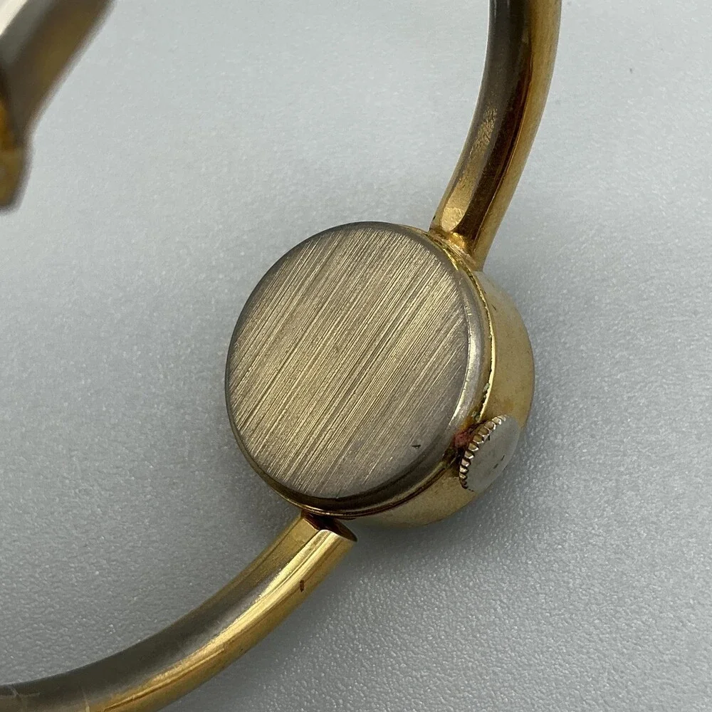 Vintage Ermex Womens Watch 22mm Champagne Dial Two Tone Bangle 17 Jewels Manual